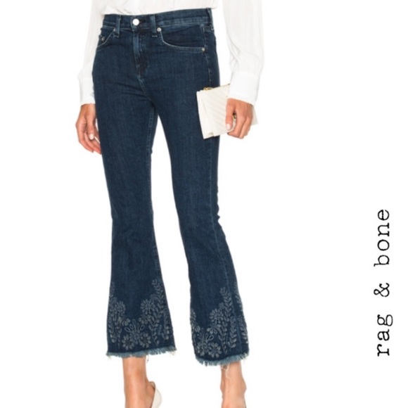 rag & bone Denim - RAG&BONE 10 inch crop flare embroidered jeans 32